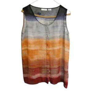 Sleeveless Multicolor Blouse Sheer Button Down